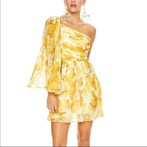 Anthropologie x La Maison Talulah Sunshine XL Yellow 1-Shoulder Floral Toga Mini - Picture 11 of 16
